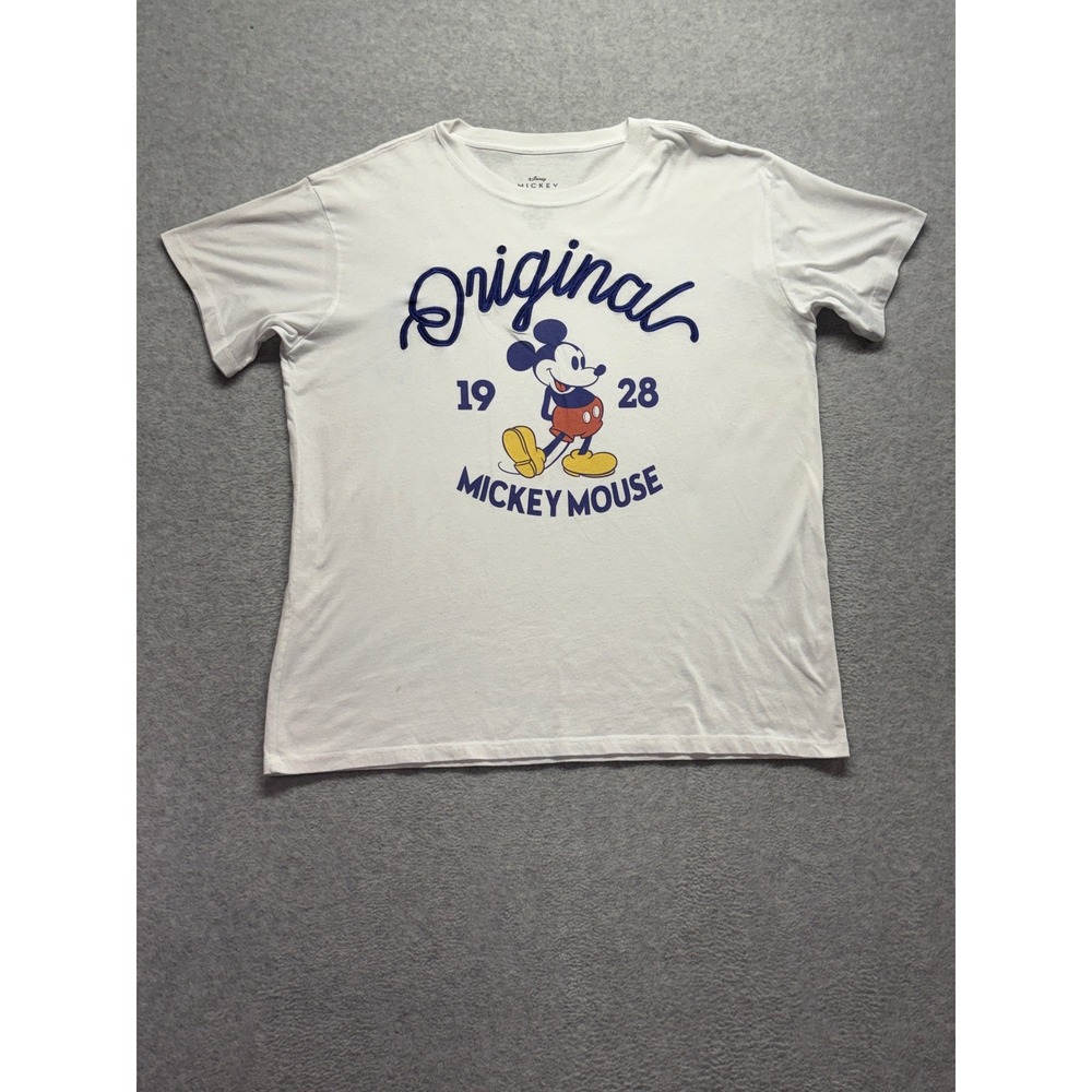 Disney Mickey Mouse Original 1928 Graphic T-Shirt White XL Embroidered Script
